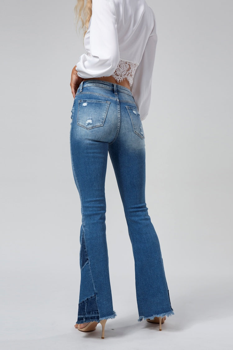 ONESO Flare Jeans for Women Mid Rise Ripped Raw Hem Bell Bottom Denim Pants - Onesodenim
