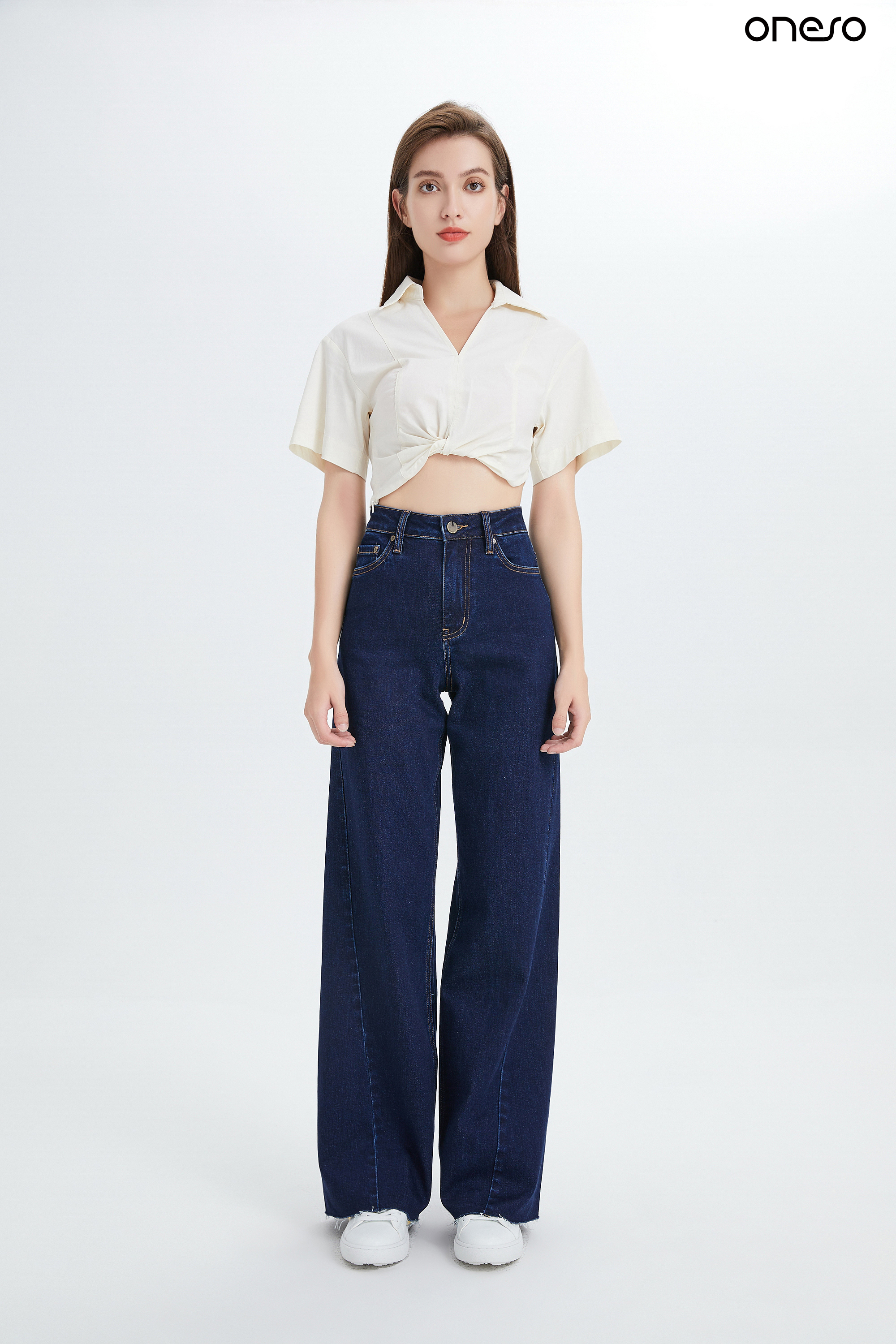 ONESO High Rise Wide Leg Jeans Deep Wash Plus Size