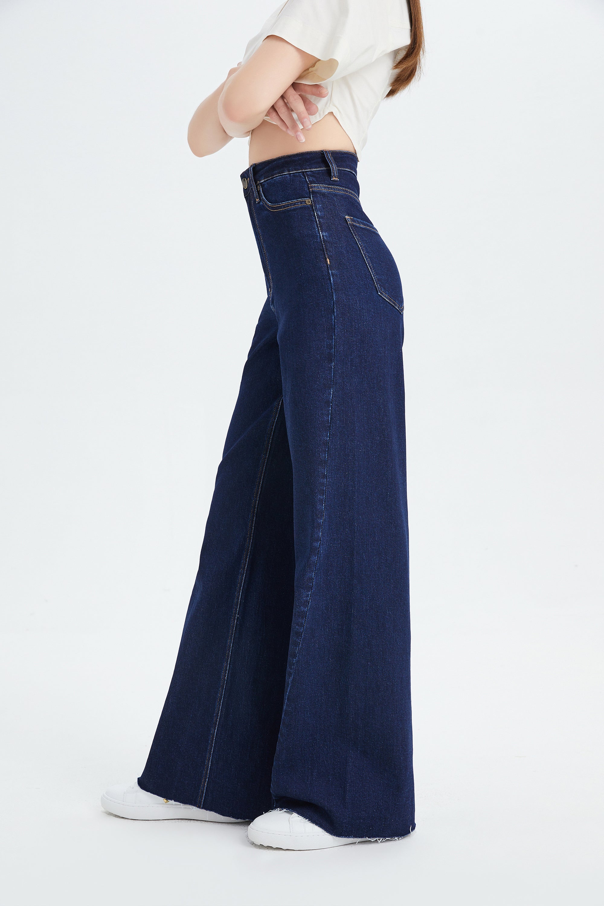 ONESO High Rise Wide Leg Jeans Deep Wash Plus Size