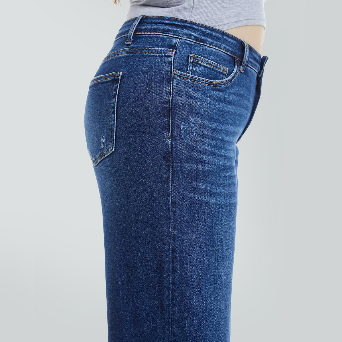 ONESO Mid-Low Rise Baggy BBL Jeans Wide Leg for Women Distressed Pants Stretchy Bottom Lady Basic Comfortable Denim