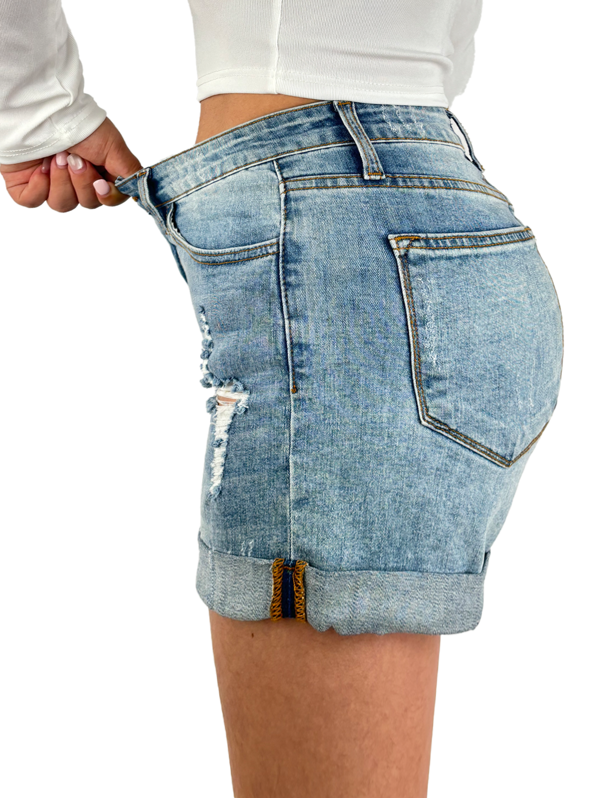 ONESO Women&#39;s Casual Ripped Denim Shorts Mid Rise Distressed Rolled Hem Jeans Shorts