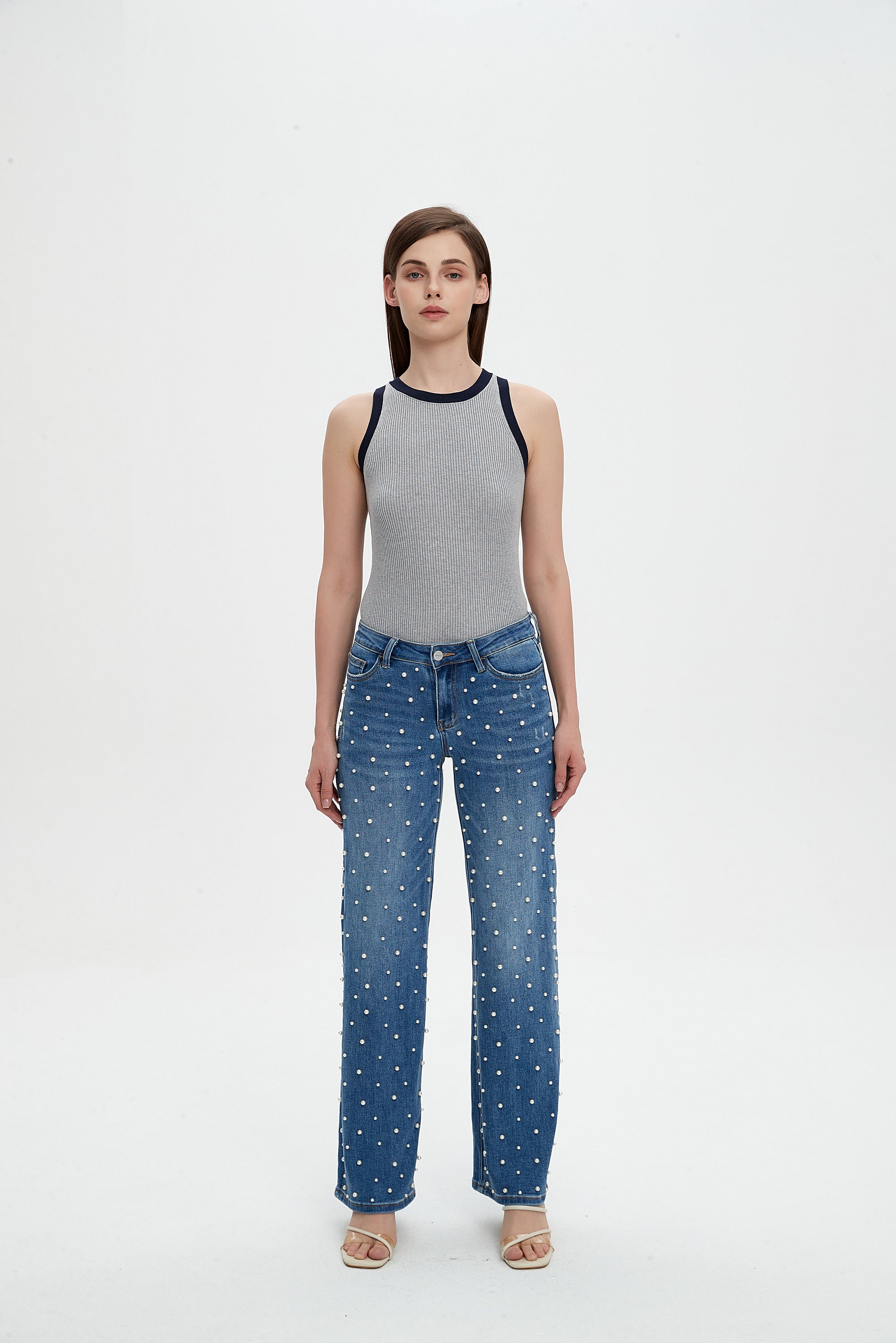 ONESO Women's Pearl Wide Leg Mid Low Waist Relaxed Fit Flattering Jeans