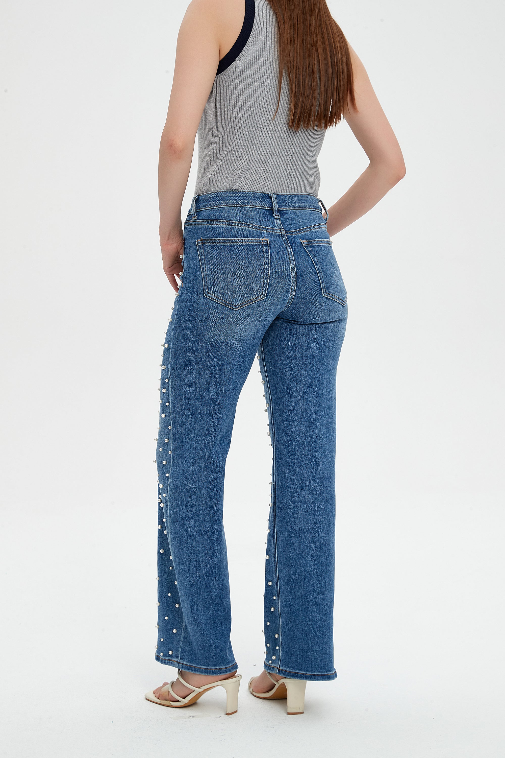 ONESO Women's Pearl Wide Leg Mid Low Waist Relaxed Fit Flattering Jeans