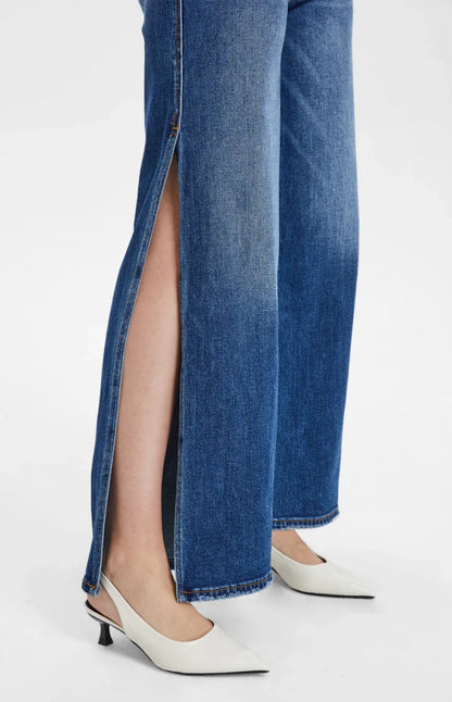 High Rise Stretch Wide Leg Side Slit Grinding Jeans