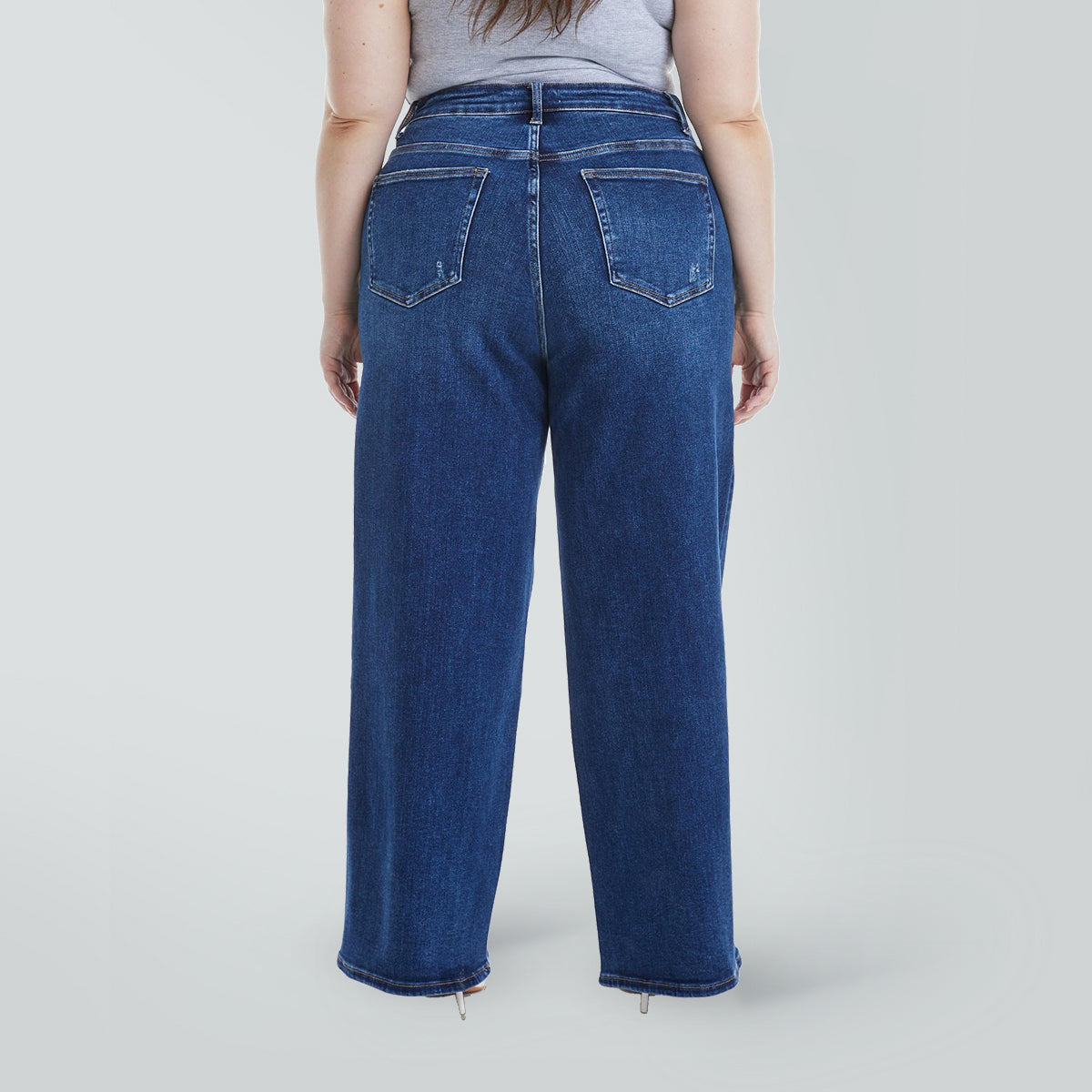 ONESO Mid-Low Rise Baggy BBL Jeans Wide Leg for Women Distressed Pants Stretchy Bottom Lady Basic Comfortable Denim