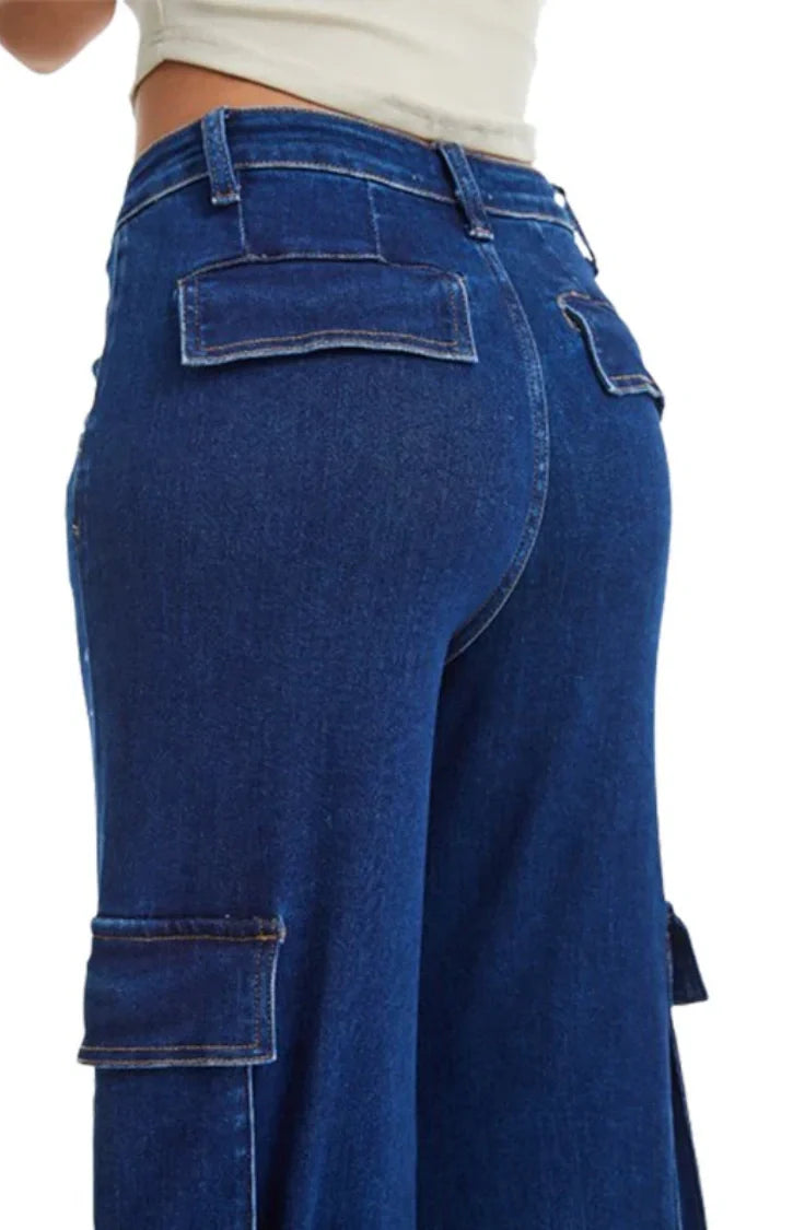 ONESO Vintage Snowflake Wide Leg Jeans with Oversized Side Pockets - Onesodenim