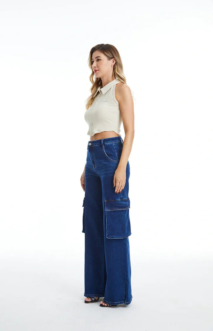 Vintage Snowflake Wide Leg Jeans with Oversized Side Pockets