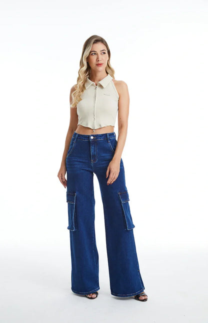 Vintage Snowflake Wide Leg Jeans with Oversized Side Pockets