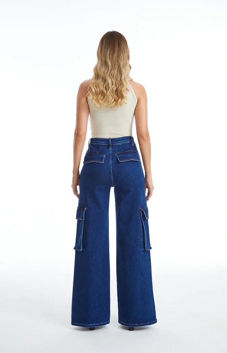 Vintage Snowflake Wide Leg Jeans with Oversized Side Pockets