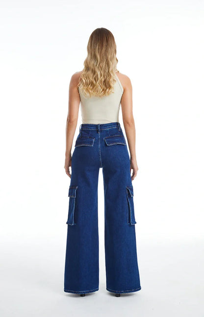 Vintage Snowflake Wide Leg Jeans with Oversized Side Pockets