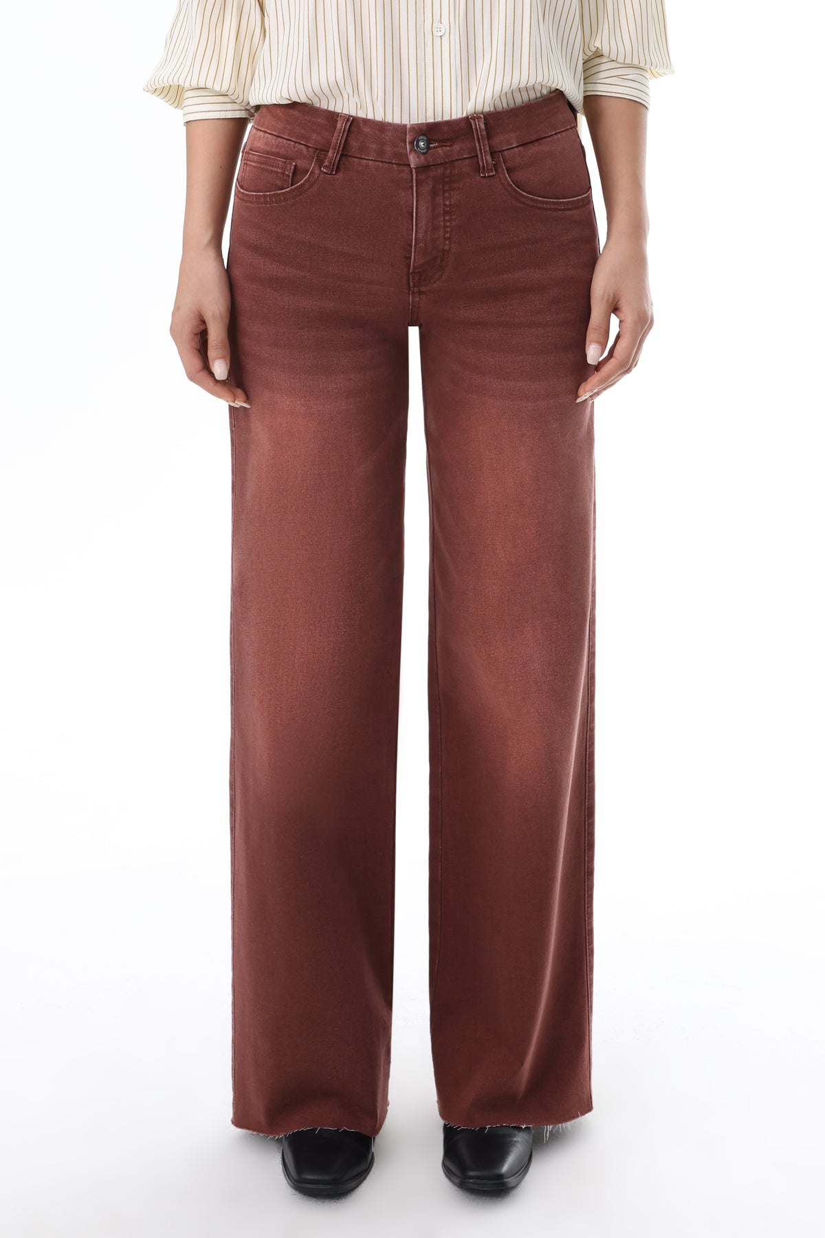 ONESO Rust Brown Mid Rise Wide Leg Jeans