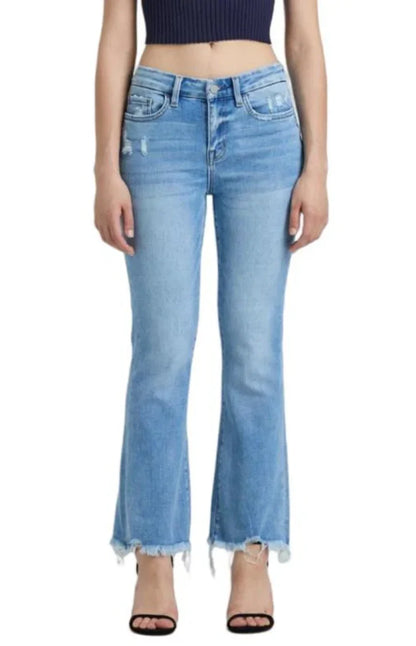 Low Waist Crop Flare Jeans Raw Edge