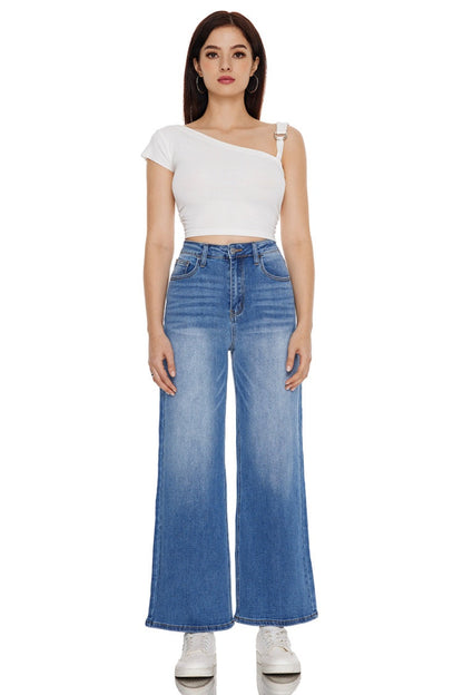 Wide Leg High Waisted Stretch Baggy Jeans