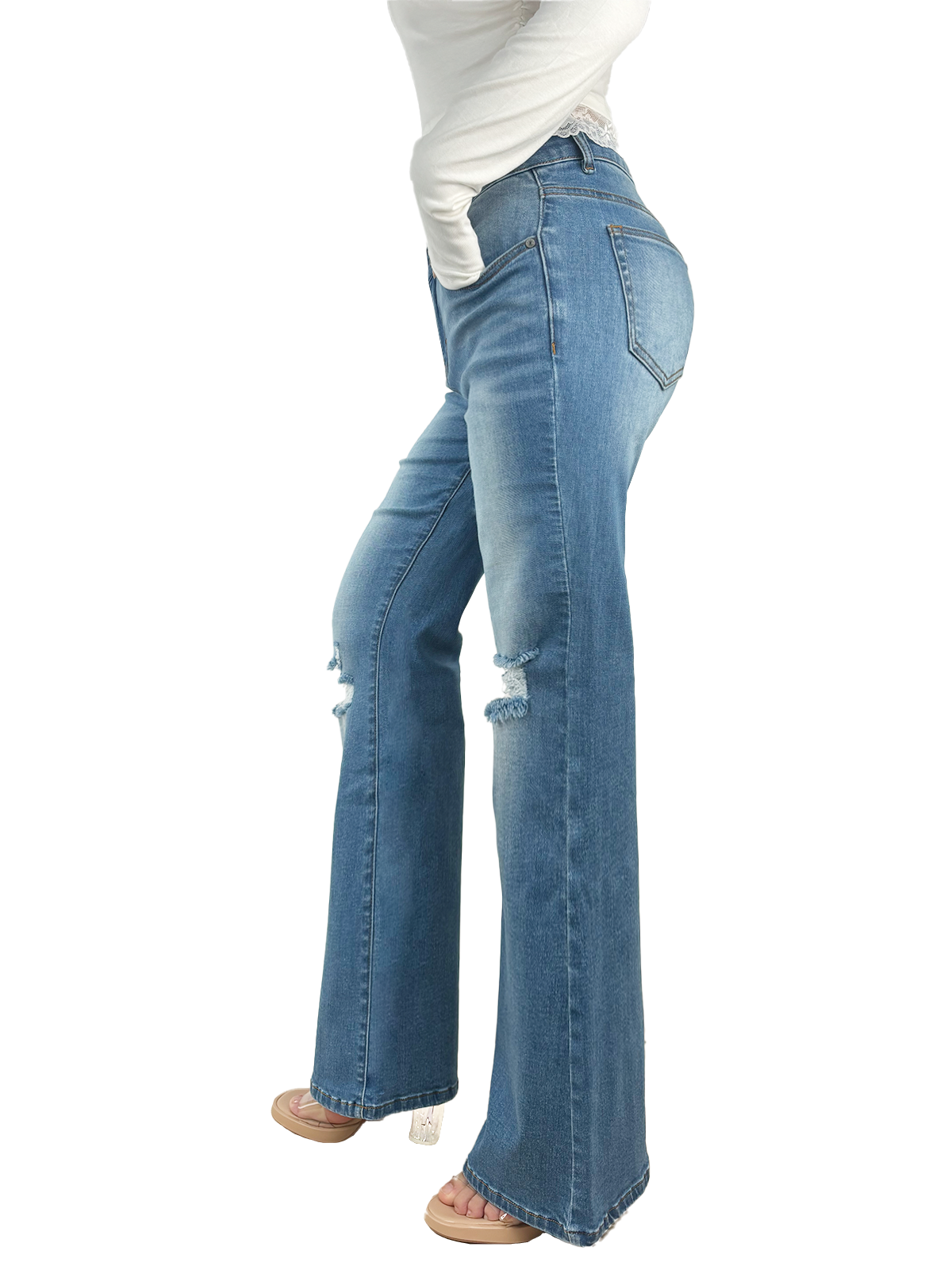 Women Bootcut Ripped Wide Leg Jeans