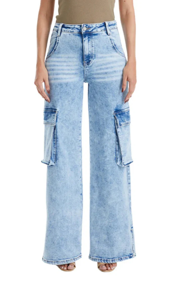 Vintage Snowflake Wide Leg Jeans with Oversized Side Pockets