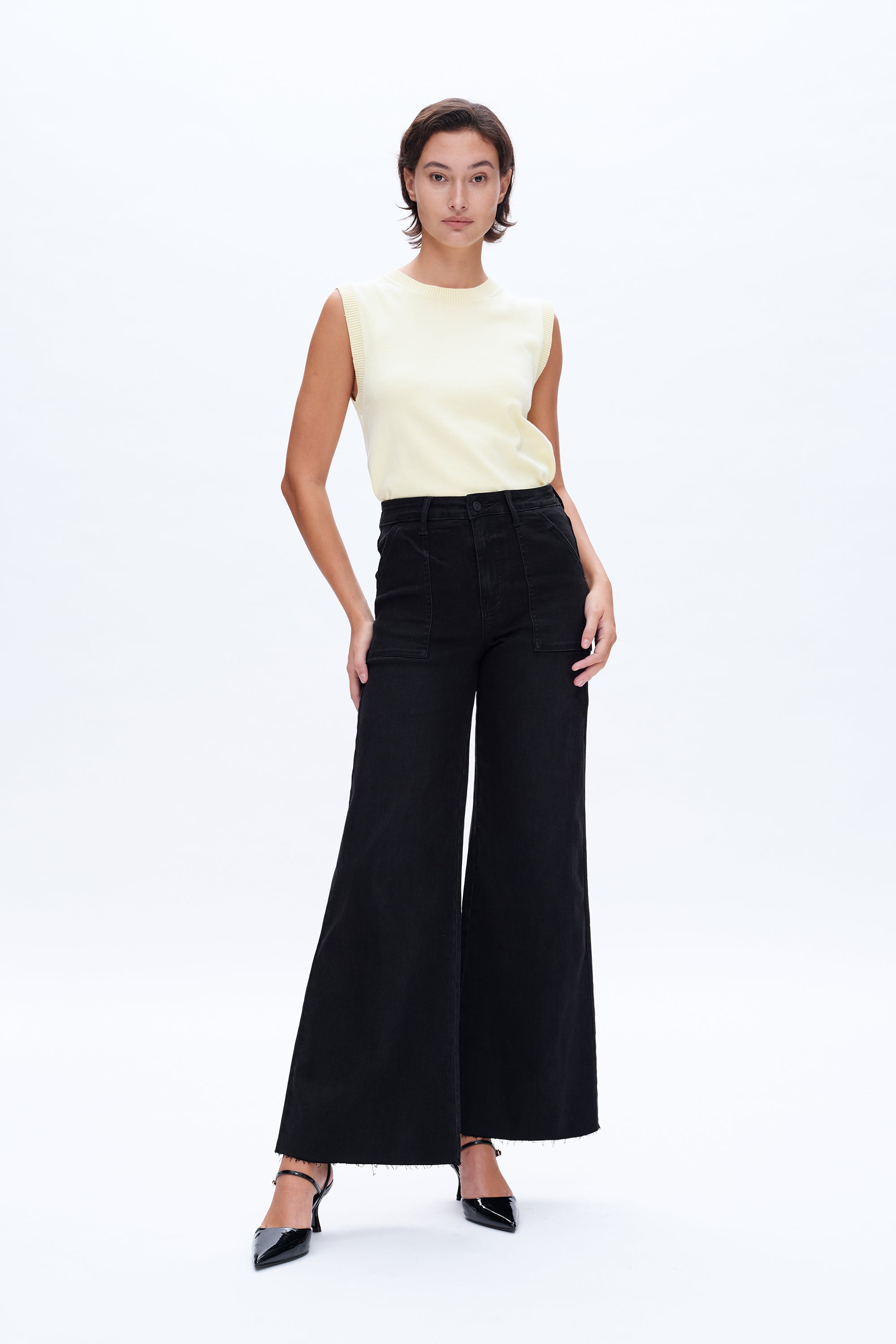ONESO Utility Patch Pocket High Rise Wide Leg Jeans