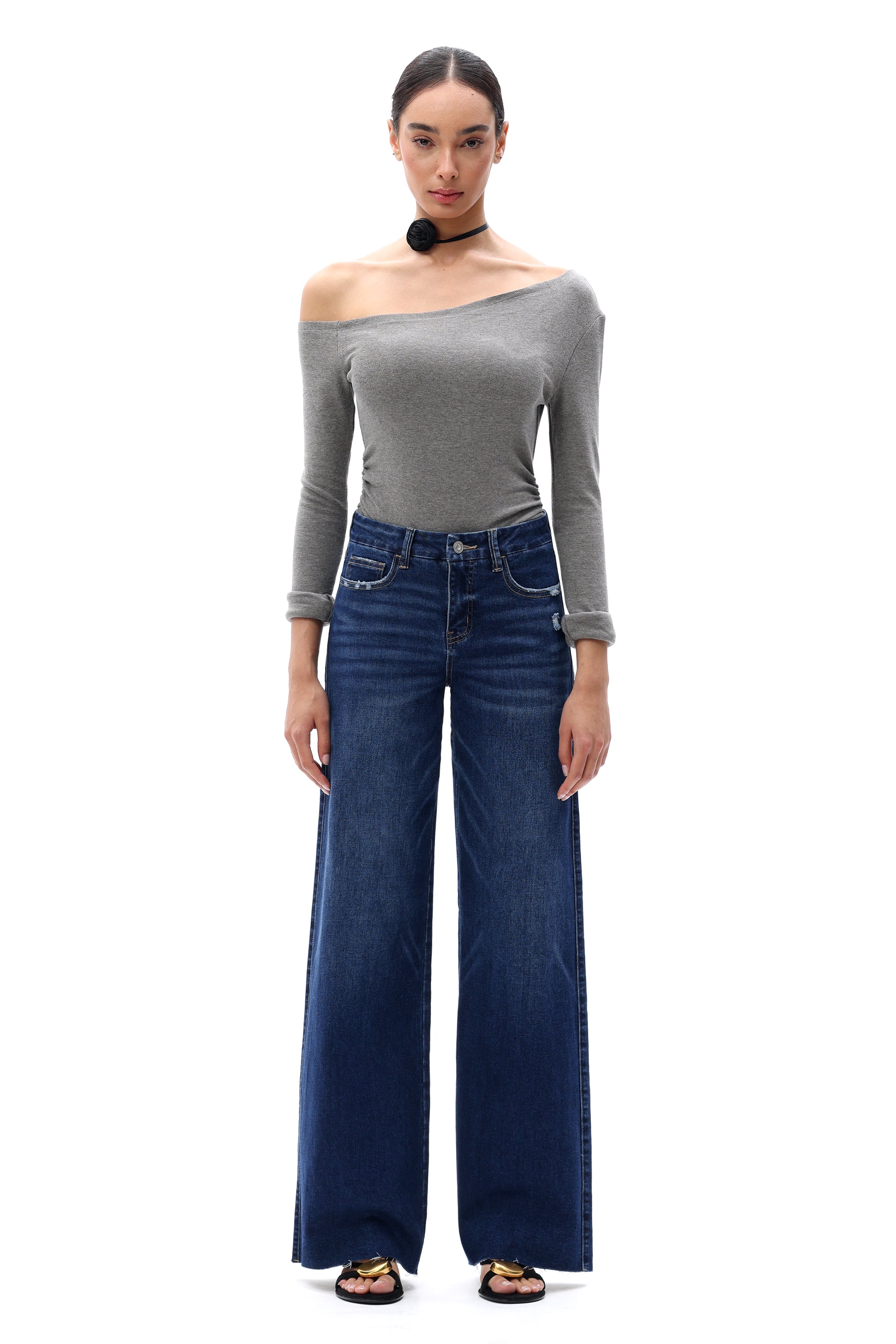 ONESO Coastal-Inspired Mid Rise Wide Leg Jeans