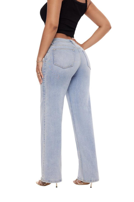 ONESO Mid-Low Rise Baggy BBL Jeans Wide Leg for Women Distressed Pants Stretchy Bottom Lady Basic Comfortable Denim