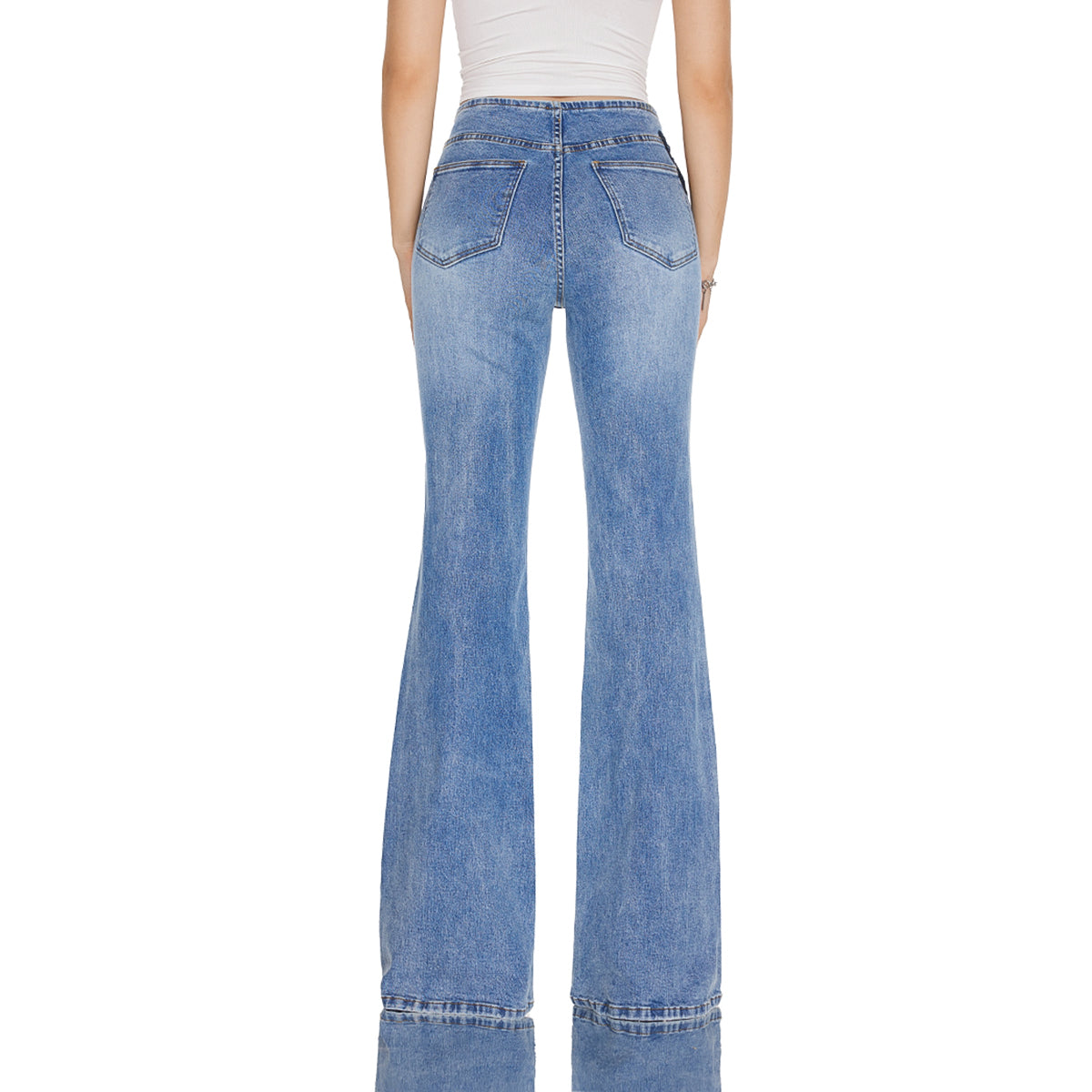 Wide Leg High Rise Butterfly Lace Embroidery Jeans