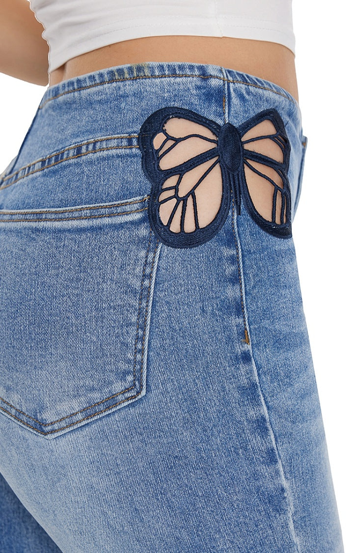 Butterfly Lace Embroidery Jeans