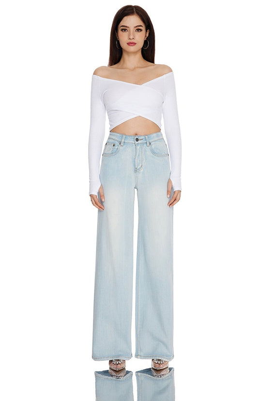 Women High Rise Stretch Wide Leg Jeans