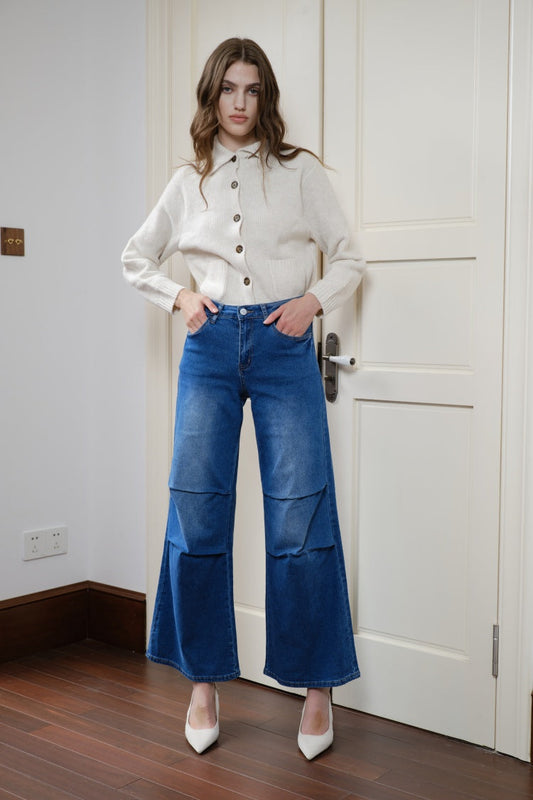 Womens Wide Leg Jeans Mid Waist Trendy Baggy