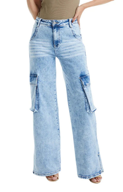 Vintage Snowflake Wide Leg Jeans with Oversized Side Pockets