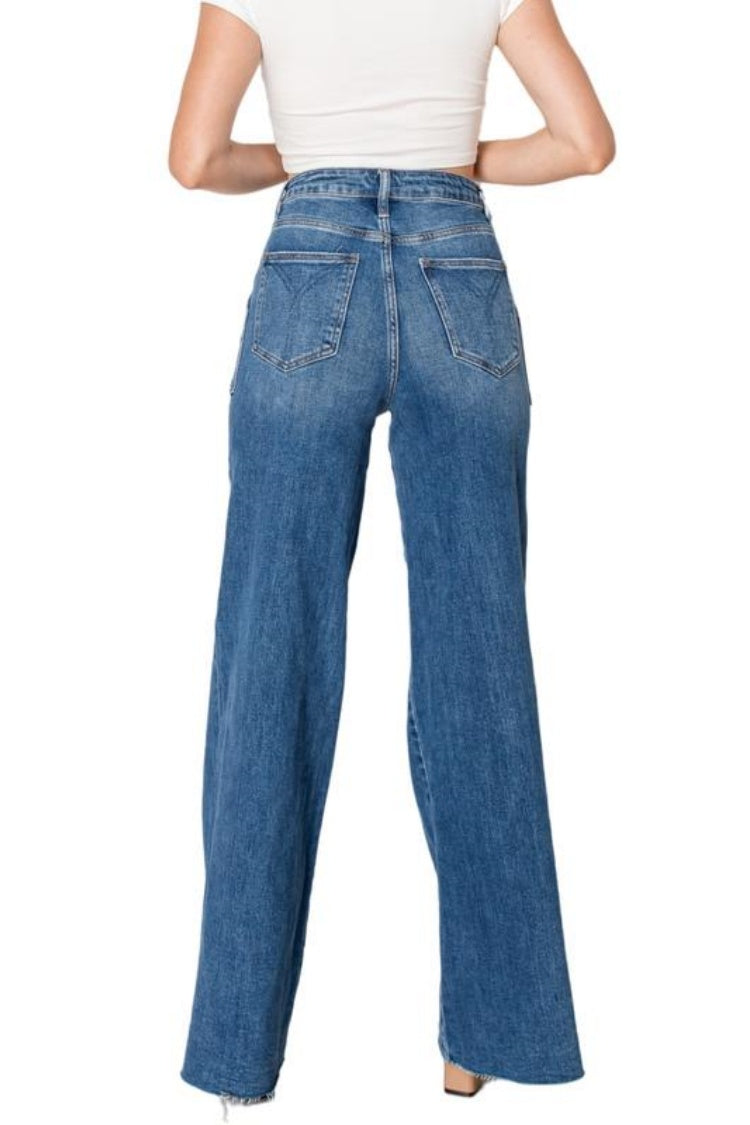 Utility Patch Pocket High Rise Wide Leg Jeans