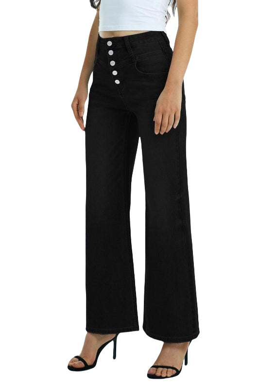 ONESO Women Flare Jeans High Waisted Button Fly Wide Leg Jeans