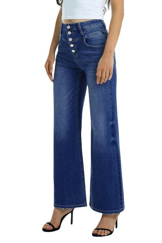ONESO Women Flare Jeans High Waisted Button Fly Wide Leg Jeans