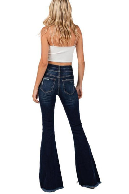 Mid Rise Distressed Flared Jeans