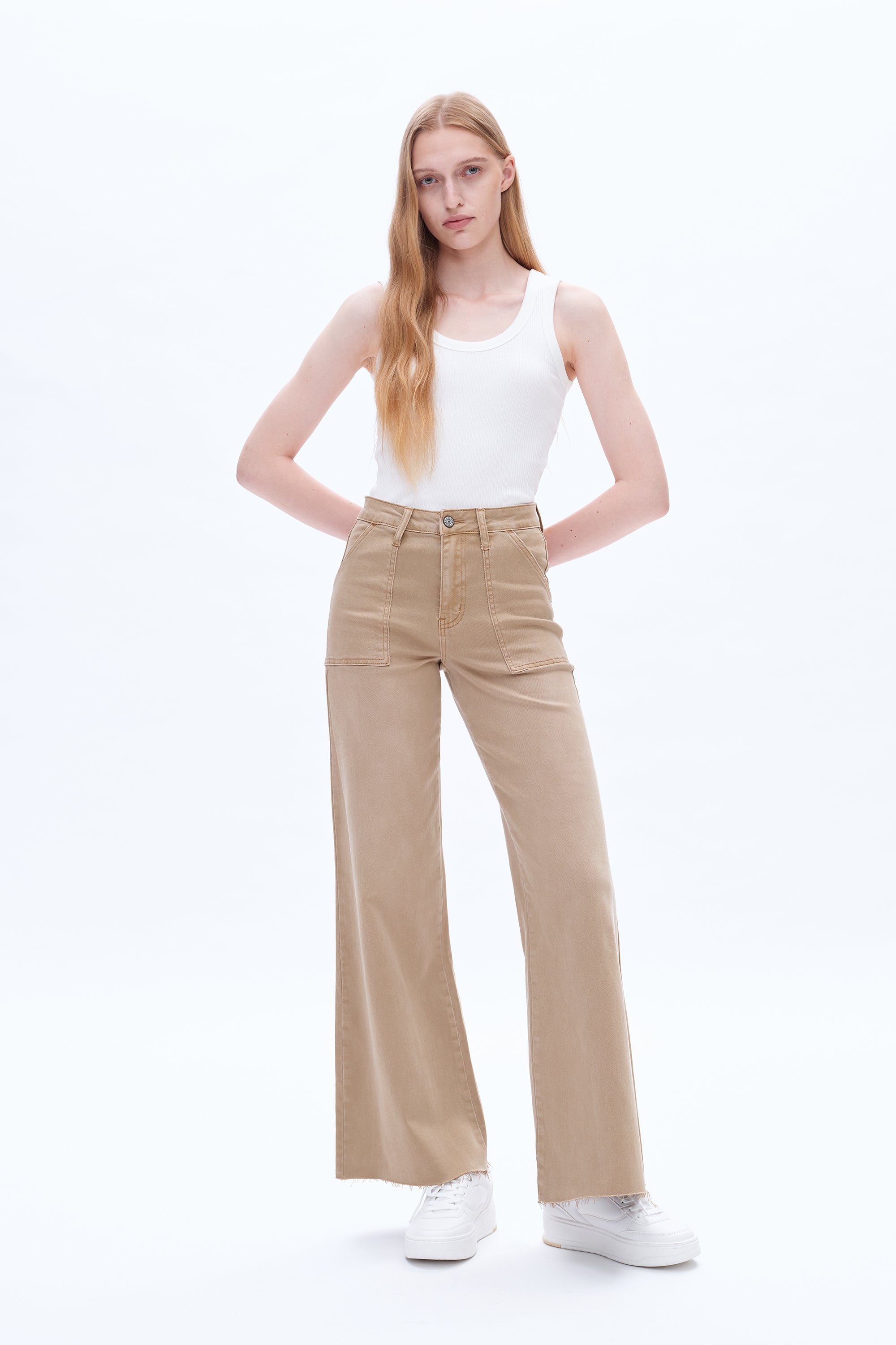 ONESO Utility Patch Pocket High Rise Wide Leg Jeans