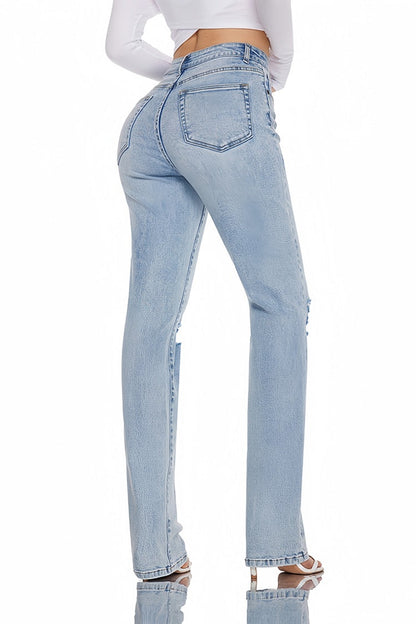 Women Bootcut Ripped Wide Leg Jeans