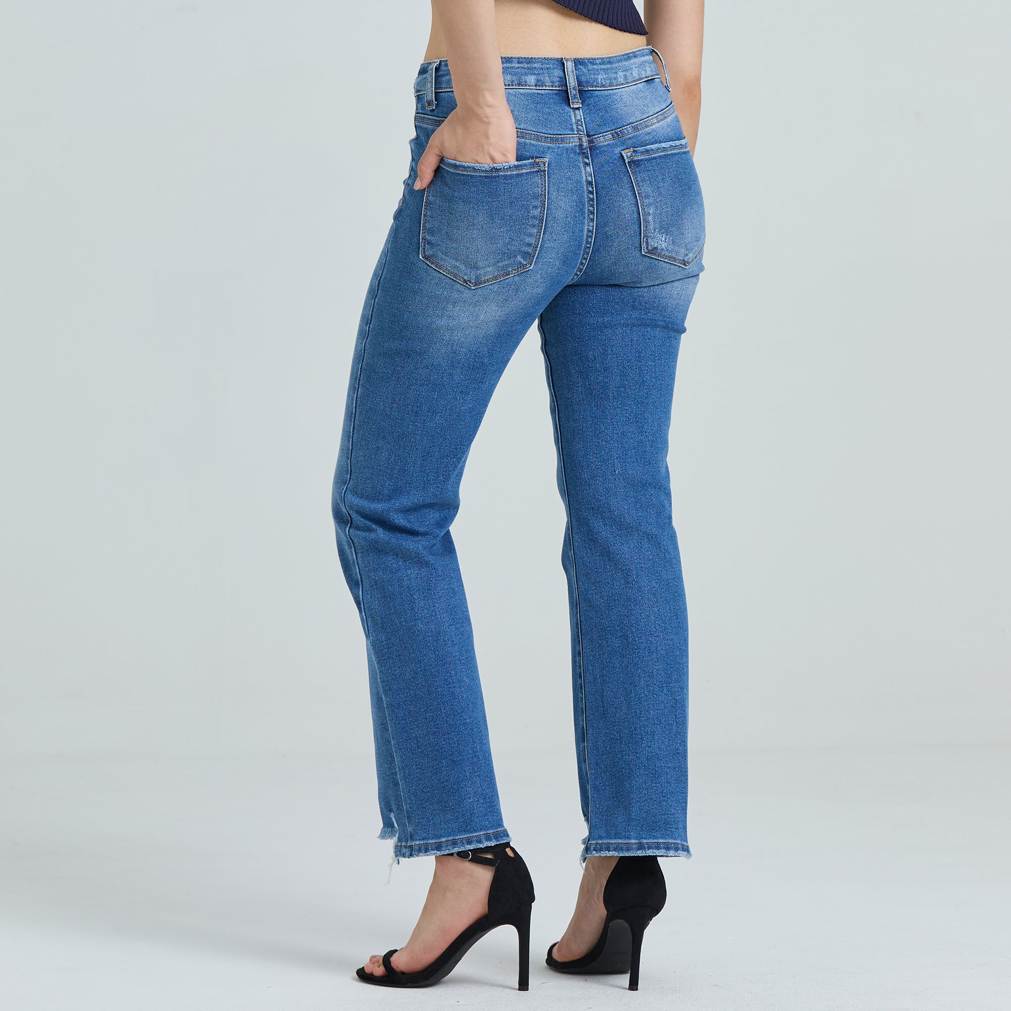 ONESO Raw Edge High Waist Straight Leg Jeans