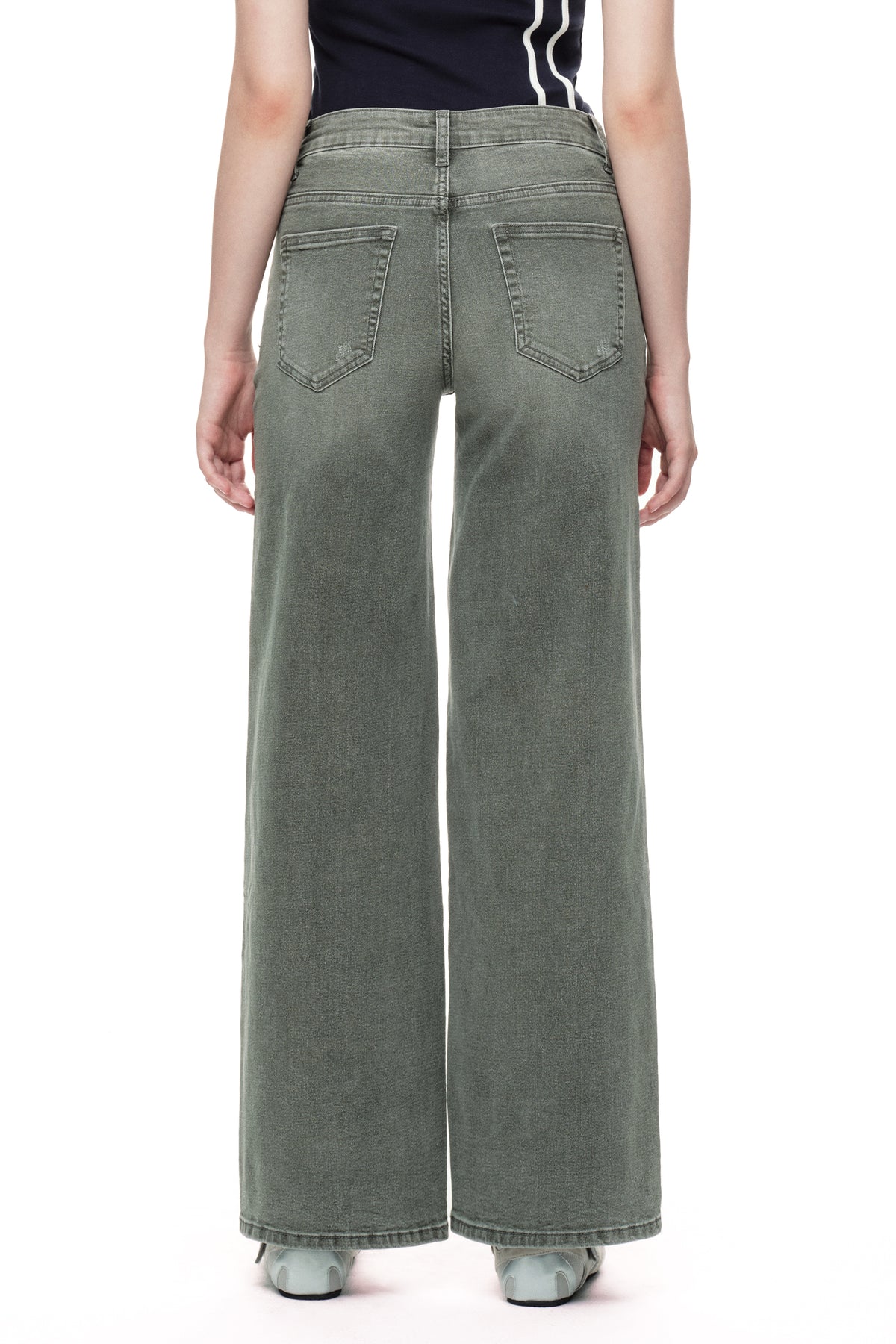 ONESO Army Green Mid Rise Wide Leg Jeans