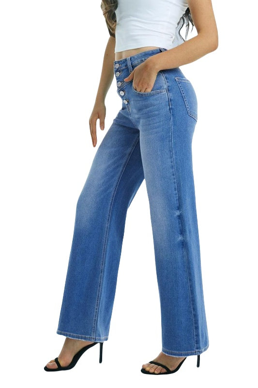 ONESO Women Flare Jeans High Waisted Button Fly Wide Leg Jeans