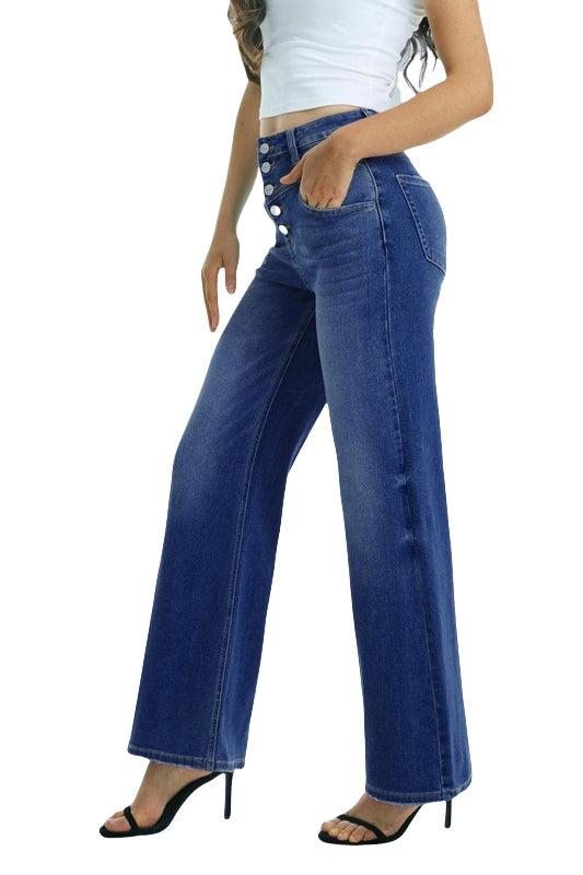 ONESO Women Flare Jeans High Waisted Button Fly Wide Leg Jeans