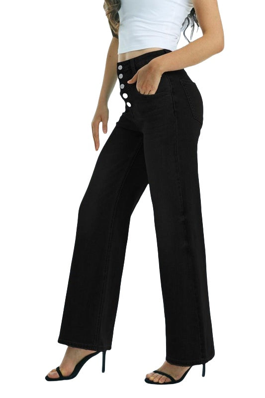 ONESO Women Flare Jeans High Waisted Button Fly Wide Leg Jeans