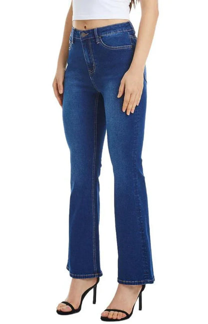 Mid Waist Flare Jeans Bottom Wide Leg Denim Pants