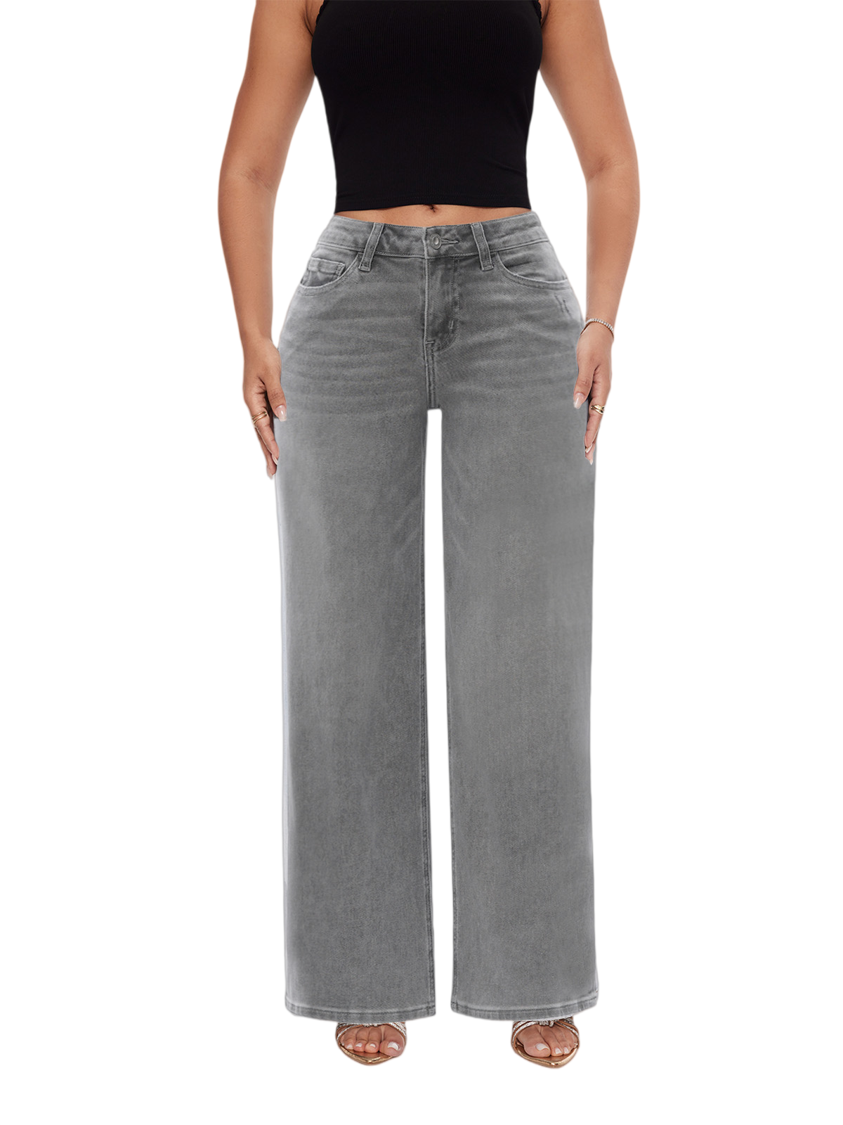 ONESO Wide Leg BBL Jeans for Women – Stretchy Mid-Low Rise Baggy Denim Pants