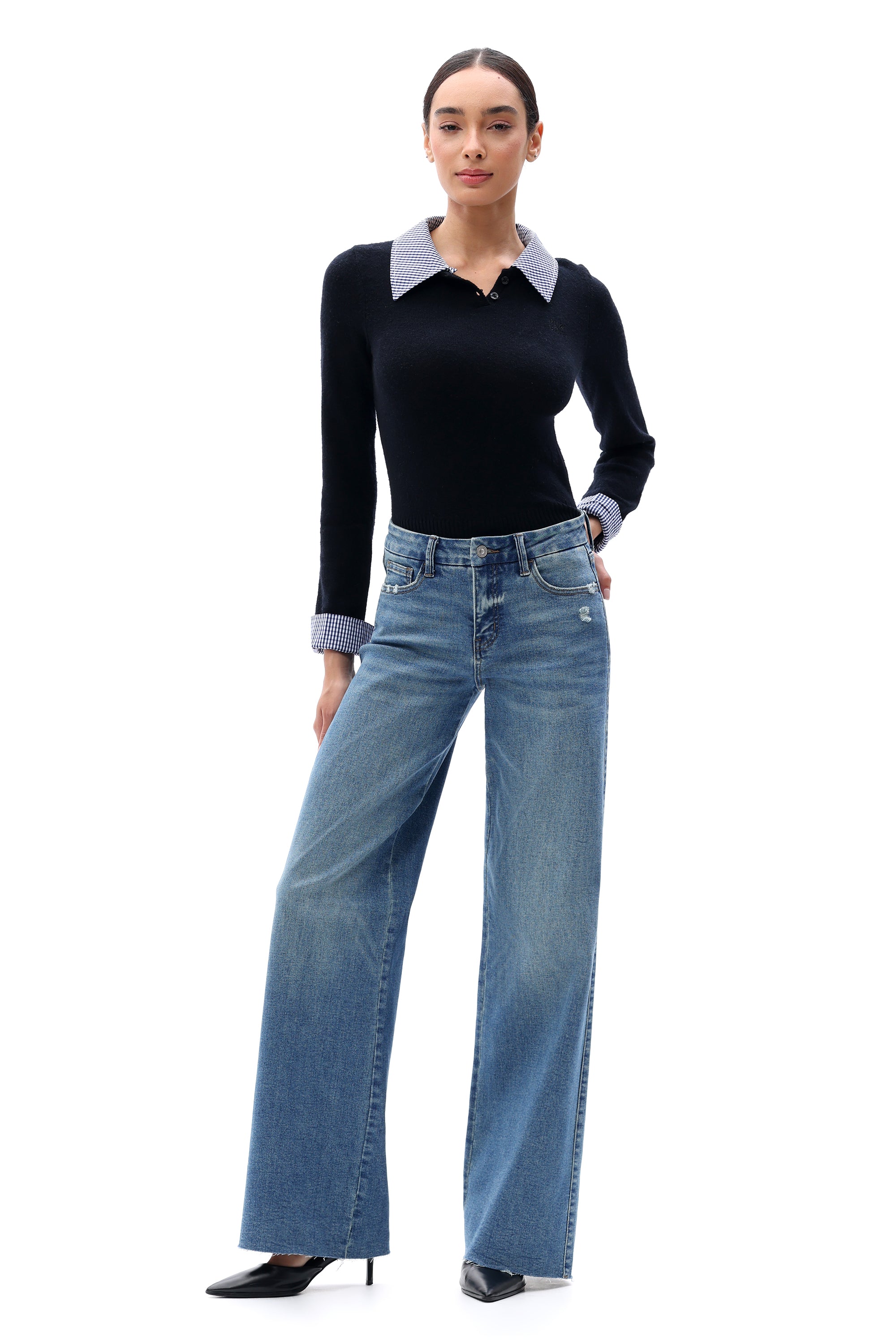 ONESO Retro Mid Rise Wide Leg Jeans