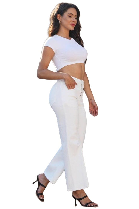 ONESO Women Flare Jeans High Waisted Button Fly Wide Leg Jeans