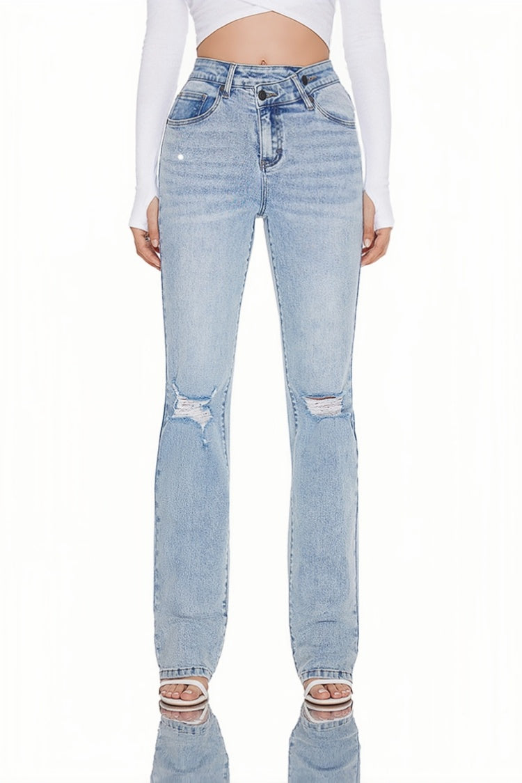 Women Bootcut Ripped Wide Leg Jeans