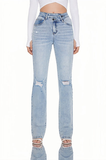 Women Bootcut Ripped Wide Leg Jeans