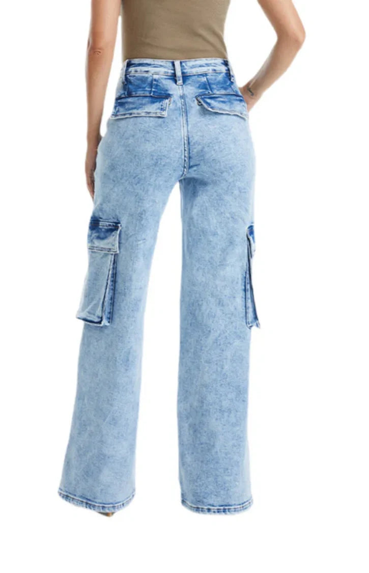 ONESO Vintage Snowflake Wide Leg Jeans with Oversized Side Pockets - Onesodenim