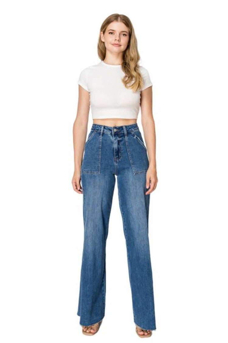 Utility Patch Pocket High Rise Wide Leg Jeans