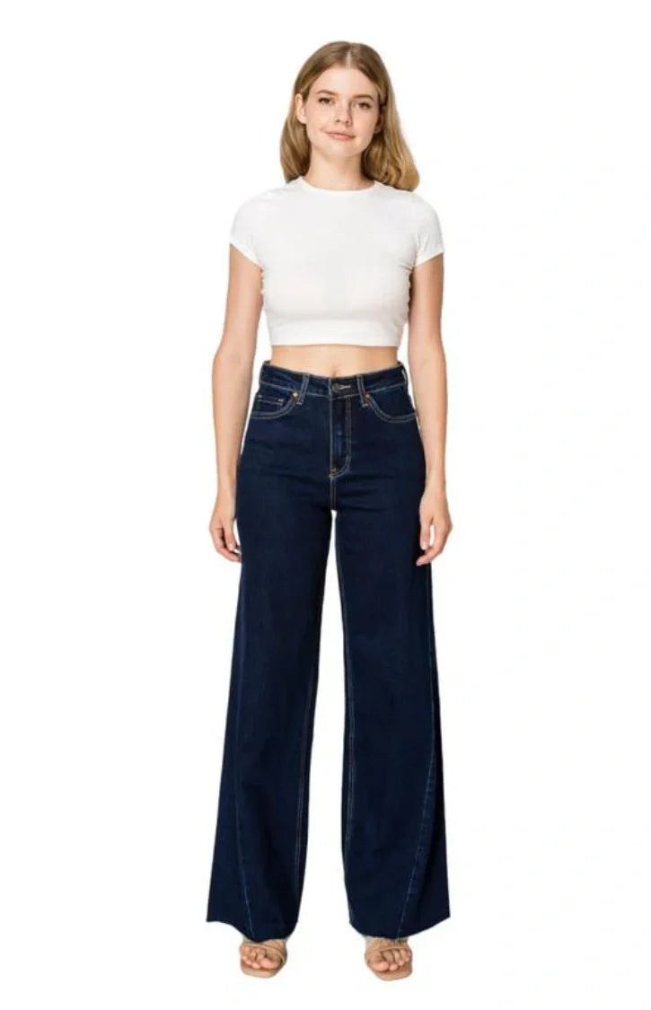 High Rise Wide Leg Jeans Deep Wash Plus Size