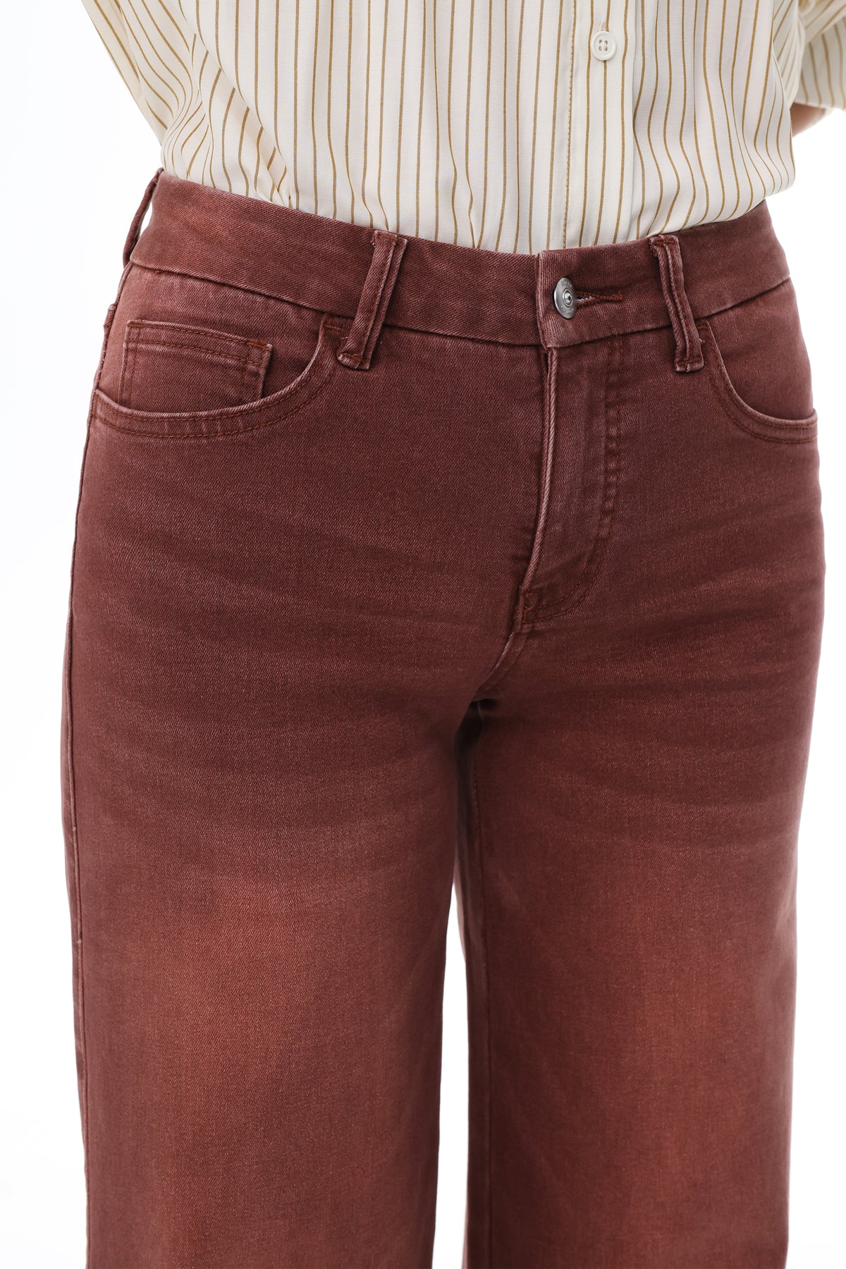 ONESO Rust Brown Mid Rise Wide Leg Jeans