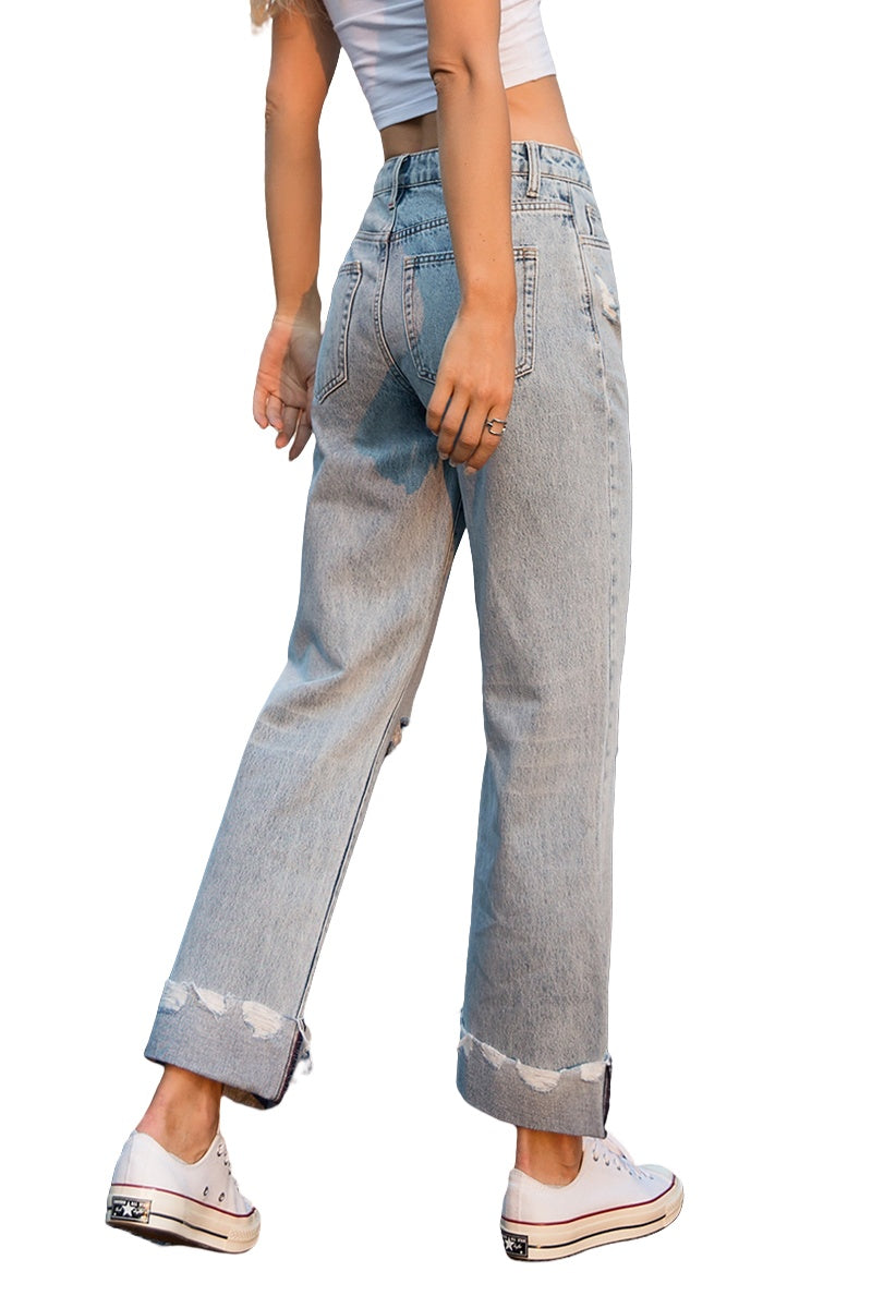 ONESO Women&#39;s Straight Leg Jeans Mid Waist Washed Distressed Jeans