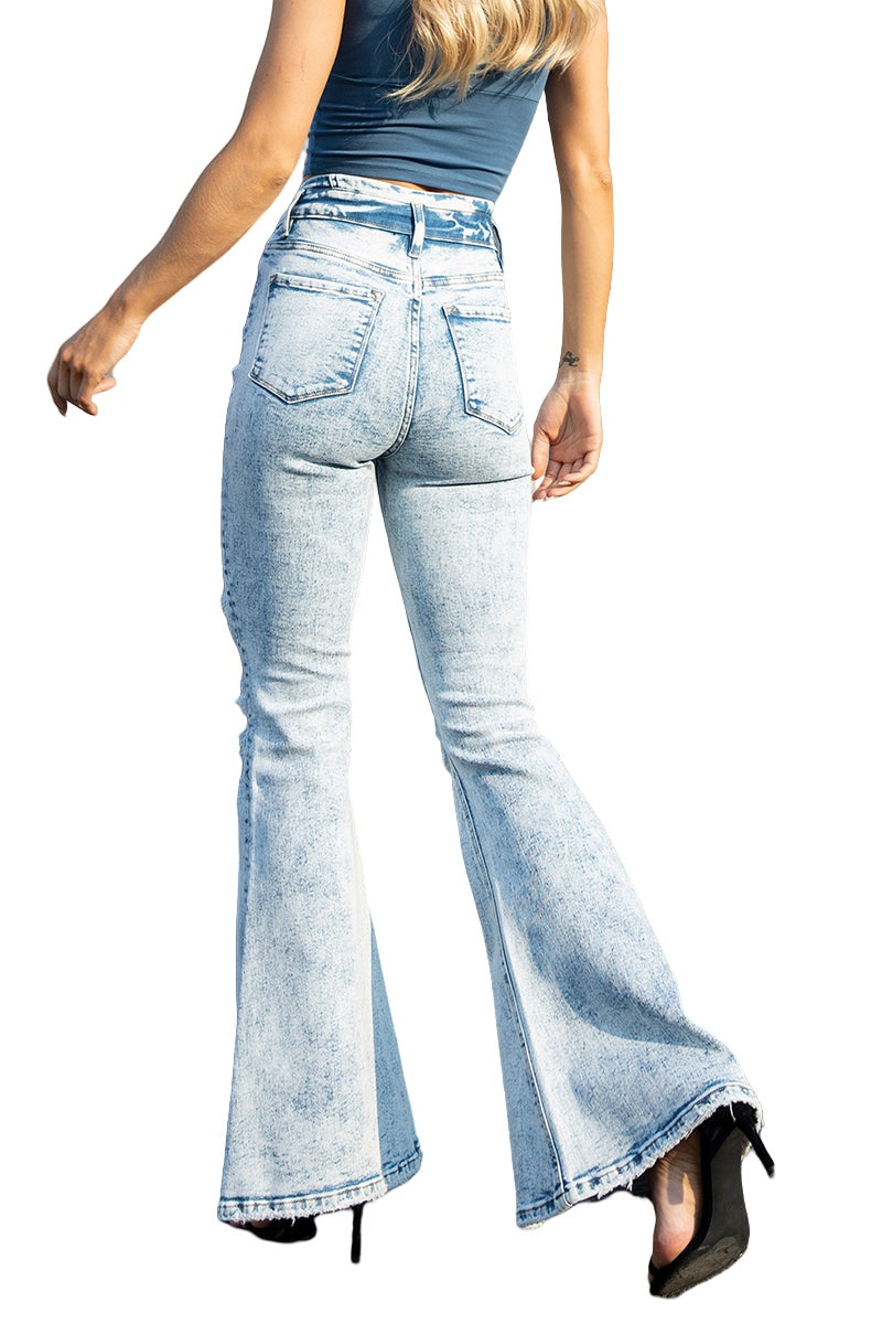 ONESO High Waisted Ripped Flare Jeans for Women Button Fly Distressed Bell Bottom Jeans Wide Leg Pants
